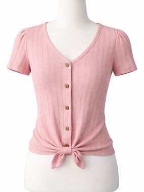 Weatherproof Vintage Pink Textured Knit Top M Button Front Cottagecore  Tee